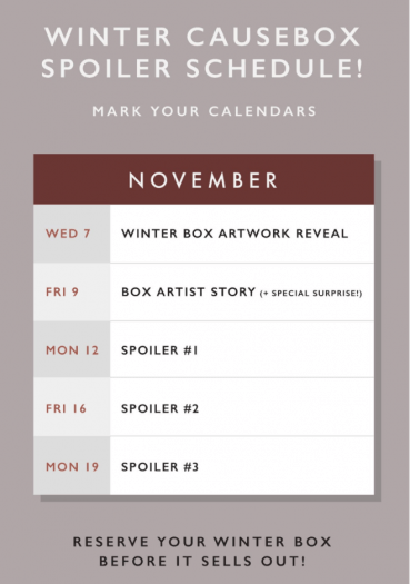 CAUSEBOX Winter 2018 Spoiler Schedule + Coupon Code!