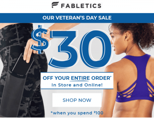 Fabletics Veteran’s Day Sale – Save $30 off $100!