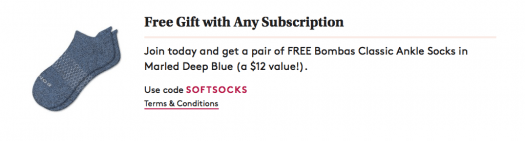 Birchbox is offering free Bombas Classic Ankle Sick in Marled Deep Blue with a new refillable subscription. New subscribers can use coupon code "SOFTSOCKS" at checkout.