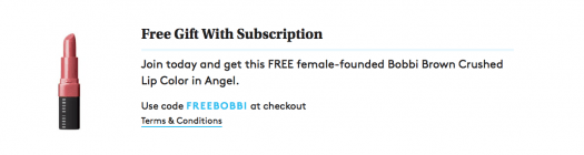 Birchbox Coupon -FREE Bobbi Brown Crushed Lip Color in Angel with New Subscriptions