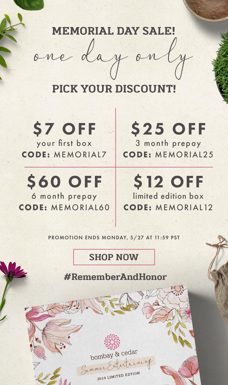 Bombay & Cedar Memorial Day Sale – Pick Your Deal!