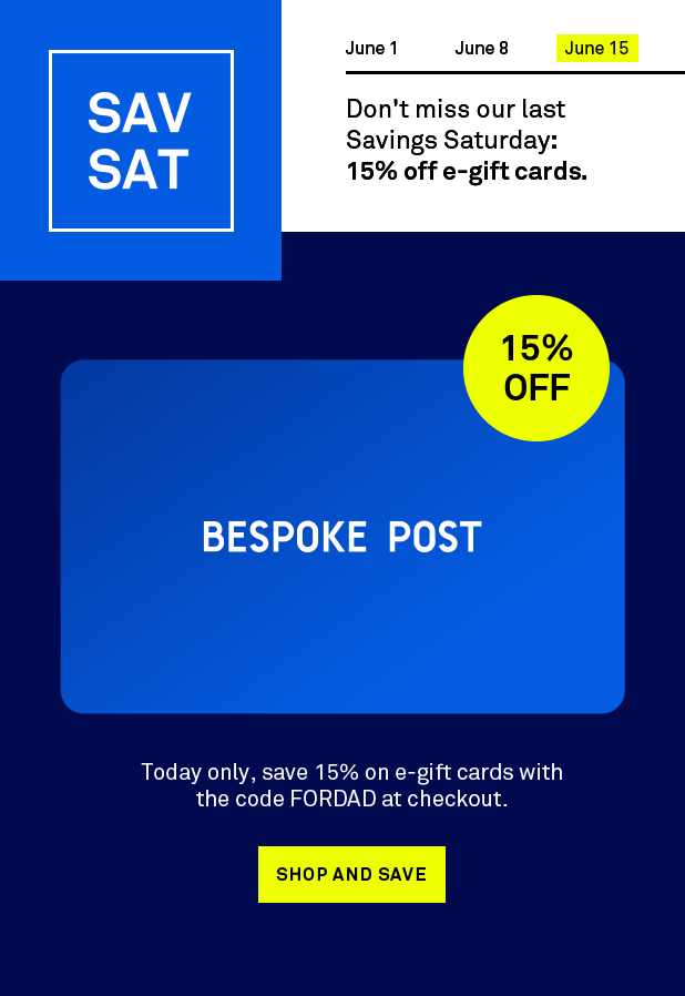 Bespoke Post  – Save 15% off E-Gift Cards