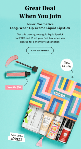 Read more about the article Birchbox Coupon – FREE Jouer Cosmetics Long-Wear Lip Creme Liquid Lipstick + $5 Off New Subscriptions