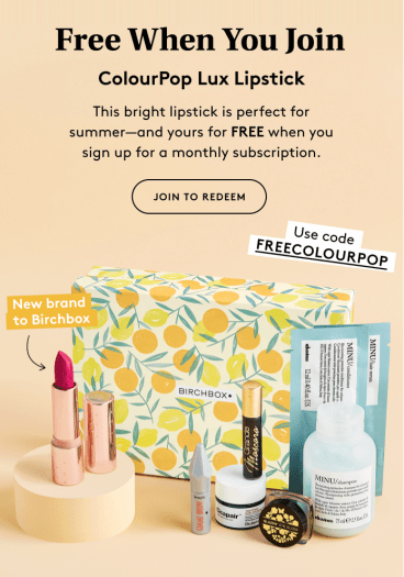 Birchbox Coupon – FREE ColourPop Lux Lipstick with New Subscriptions