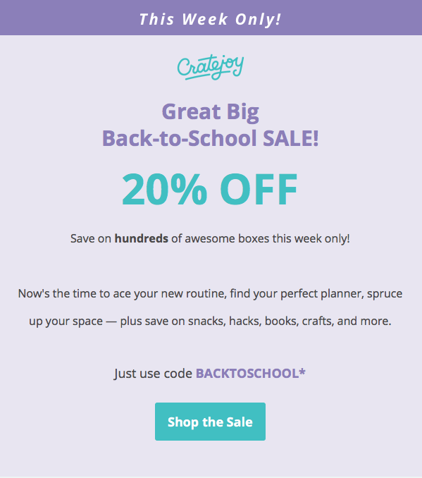 Read more about the article LAST DAY! CrateJoy Back to School Sale – Save 20% Off Subscriptions