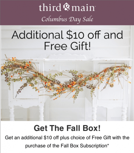 Third & Main Fall Box Coupon Code - $10 Off + Free Gift
