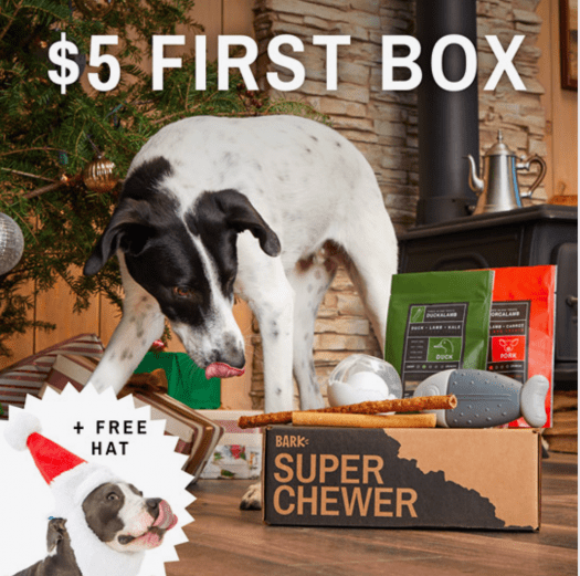 BarkBox Super Chewer Cyber Monday Coupon Code – First Box for $5 + Free Santa Hat!
