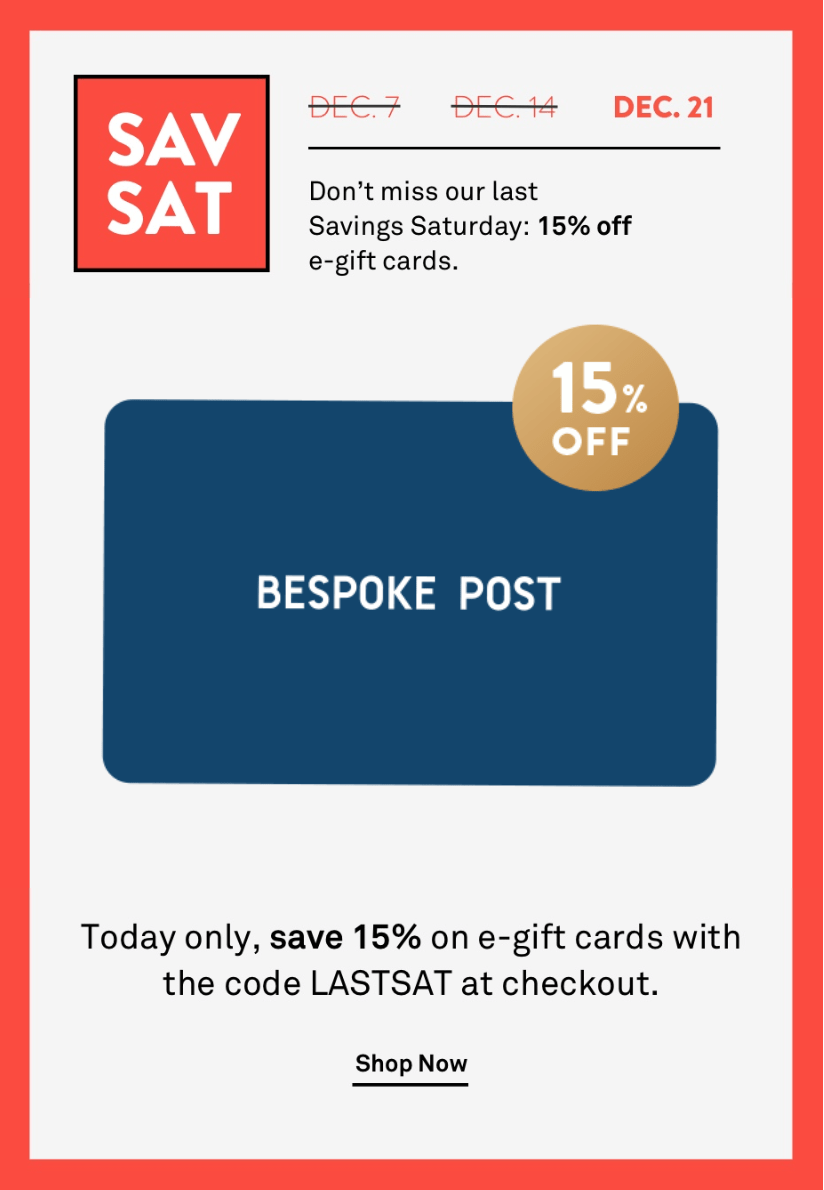 Bespoke Post  – Save 15% off E-Gift Cards