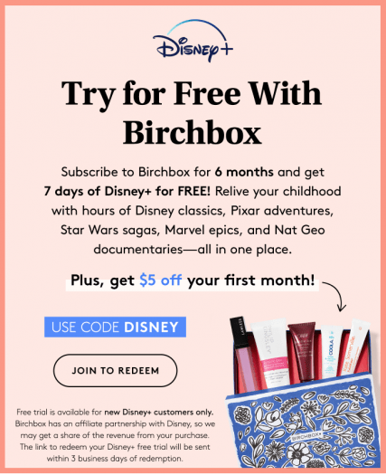 Read more about the article Birchbox Coupon – Save $5 Off Your First Box + Free Disney+ Trial