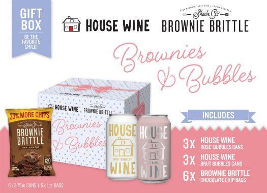 3 House Wine Rosé Bubbles Cans 3 House Wine Brut Bubbles Cans 6 Chocolate Chip Brownie Brittle Bags