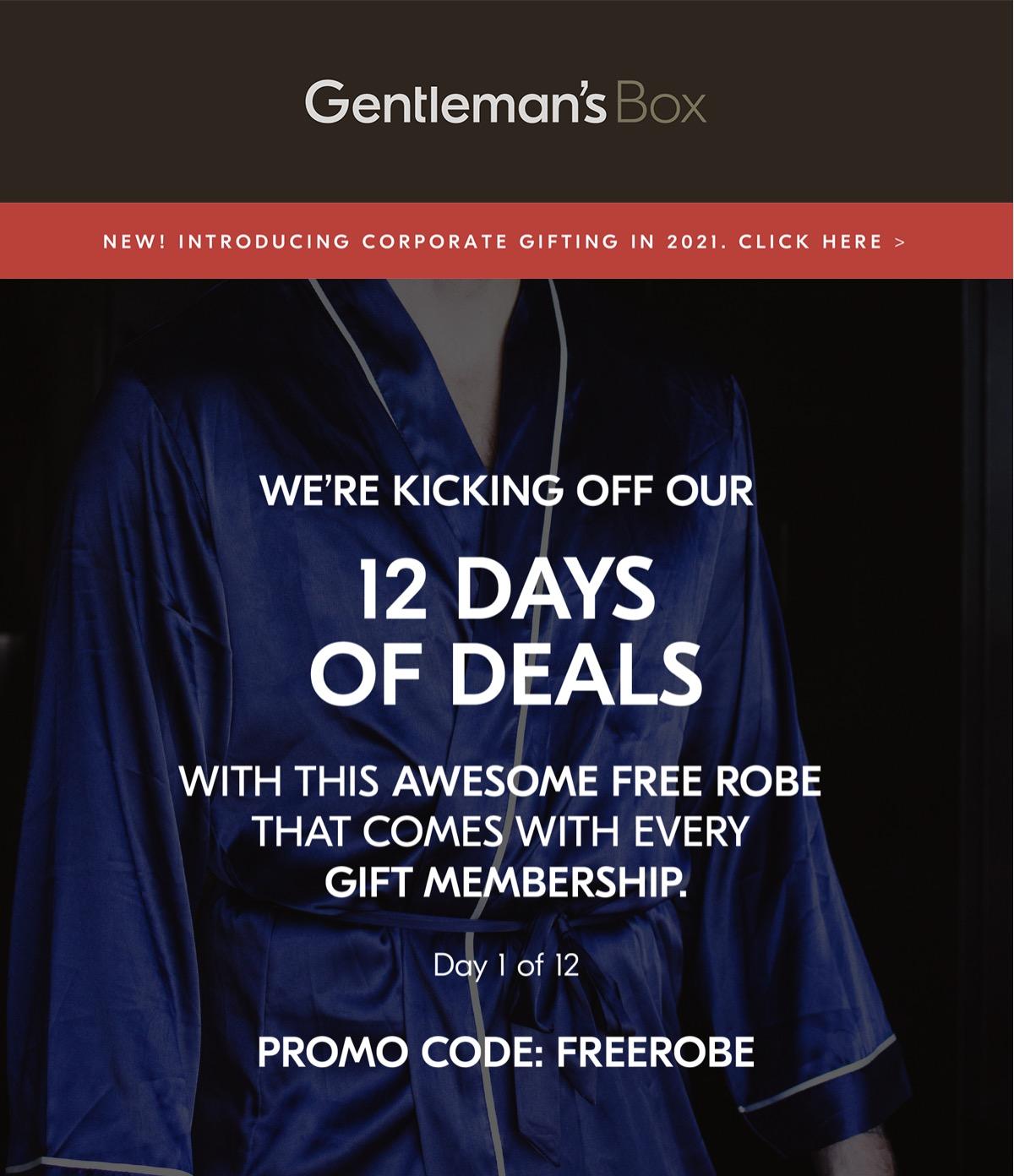 Read more about the article Gentleman’s Box 12 Days of Deals – Day 1 (Free Robe)