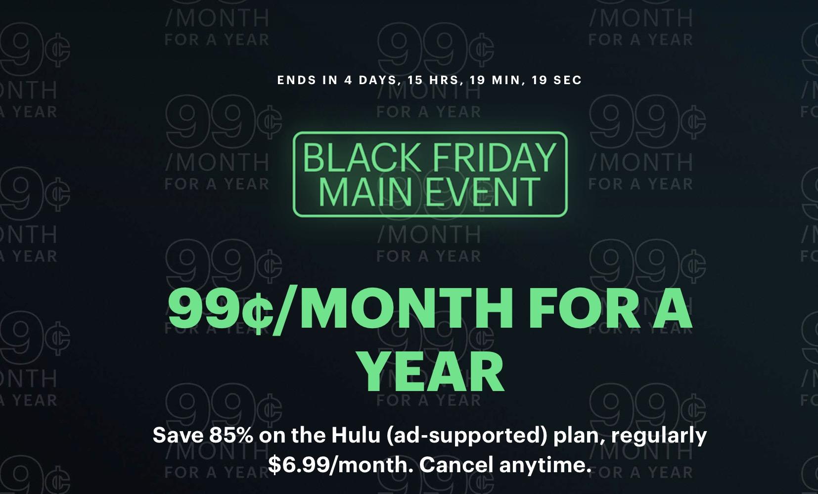 Read more about the article Hulu Black Friday Sale – 12-Months for $.99/month!
