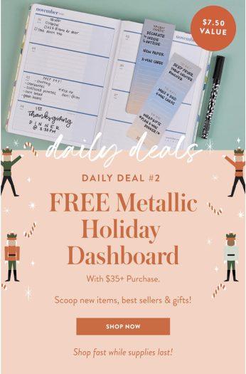 Erin Condren Deal Day #2 – Free Metallic Holiday Dashboard with $35+ Purchase