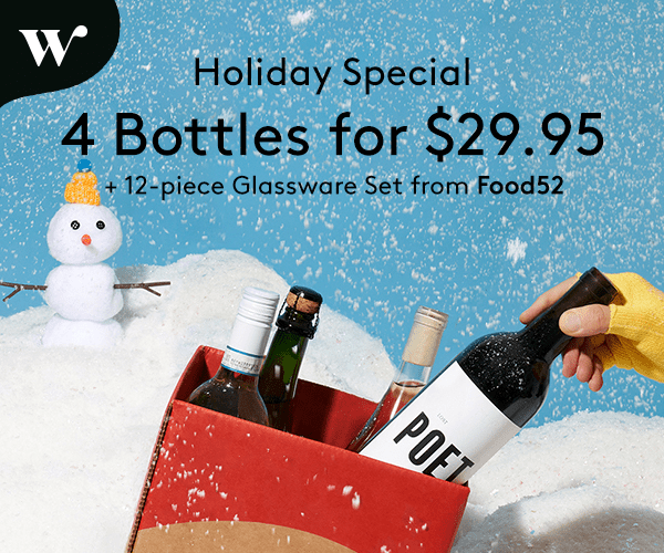 Winc Sale – 4 Bottles for $29.95 + FREE Glassware set!