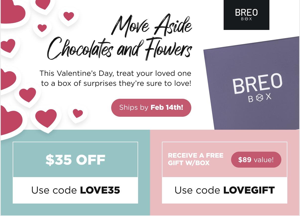 Breo Box Valentine’s Day Coupon Code – Save $35 or Get a FREE Gift!
