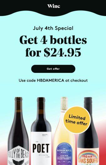 Read more about the article Winc 4th of July Sale – 4 Bottles for $25!