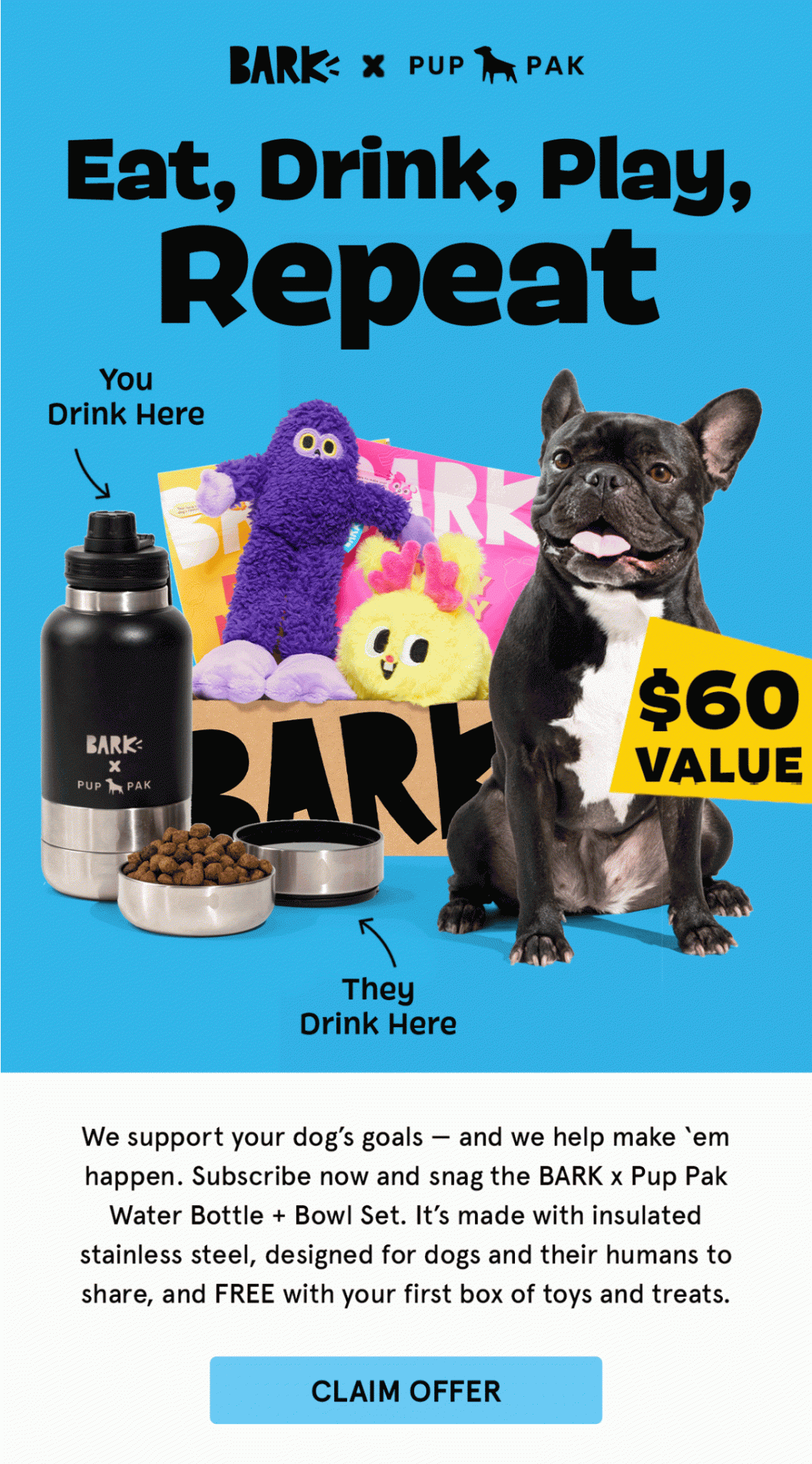 Read more about the article Barkbox – Free BARK x Pup Pack Water Bottle + Bowl Set with Multi-Month Subscription!