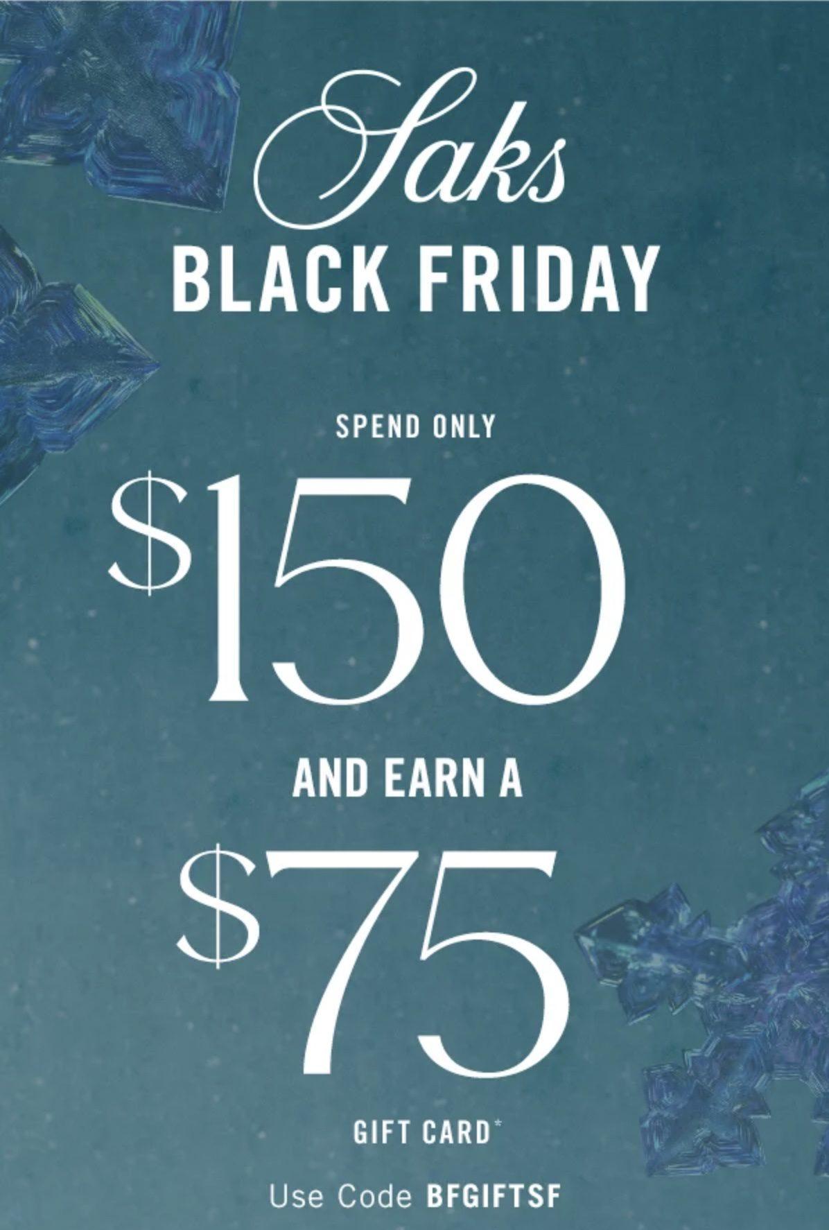 Read more about the article Saks Black Friday Sale – Spend $150, Get a $75 Gift Card & More!