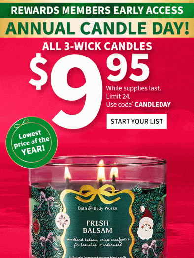 Read more about the article Bath & Body Works Annual Candle Day Sale – Starts NOW!